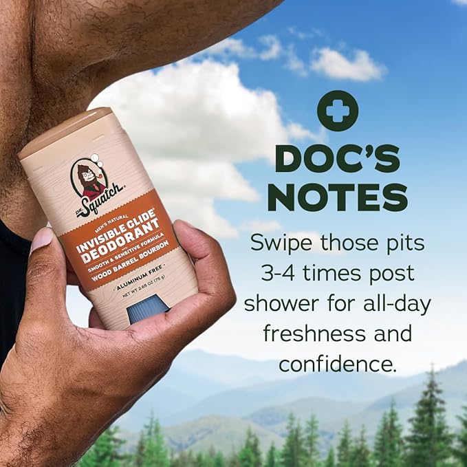 Dr. Squatch Invisible Glide Deodorant – Natural Smooth Roll On, No Stains, Aluminum Roll & Dermatologist-Tested Formula Suits Sensitive Skin – Wood Barrel Bourbon + Rainforest Rapids, 2.65oz (2-Pack)