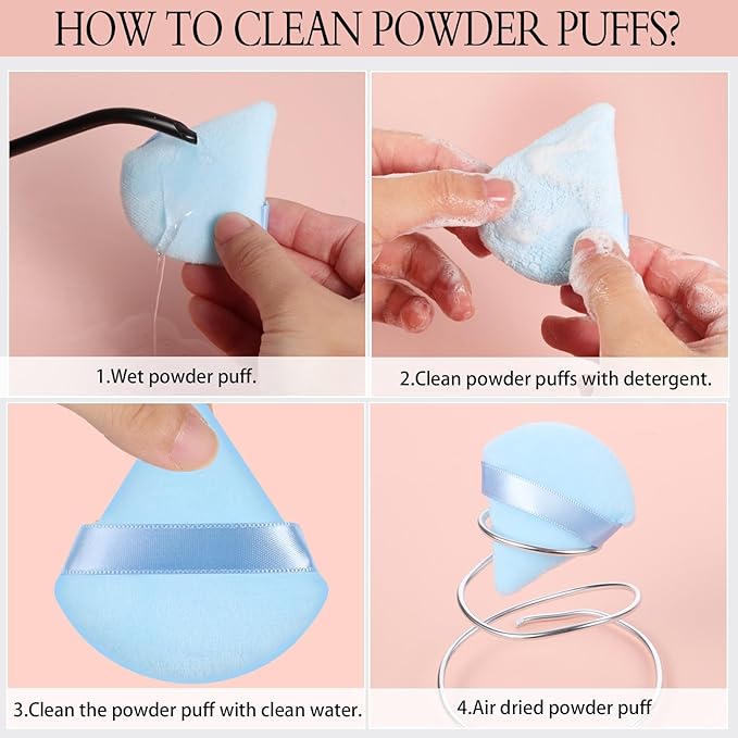 Pimoys 6 Pieces Powder Puff Face Soft Triangle Makeup Puff for Loose Powder Setting Powder, Velour Makeup Blender Sponge Set Beauty Makeup Tool, Blue