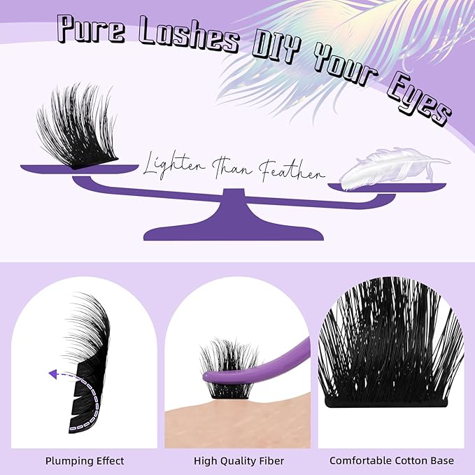 B&Q Lash Extension Kit F05 Eyelash Extension Kit 144 PCS Ultralight Eyelash Clusters Lash Clusters Kit 8-18MIX DIY Ultra-Soft False Eyelashes at Home with Lash Applicator Tools (Kit，F05)