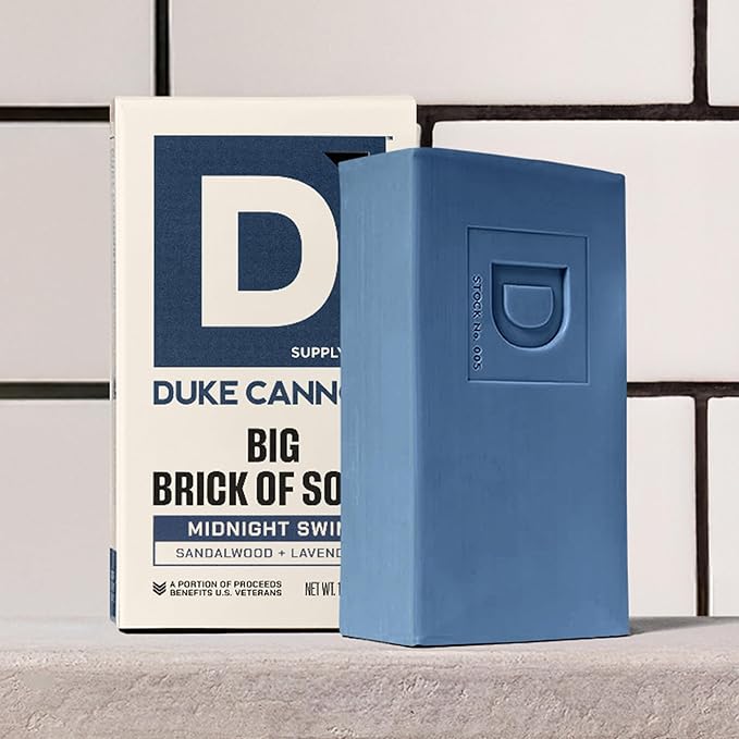 Duke Cannon Big Brick of Soap – Sandalwood + Lavender Scent – Large Triple-Milled Bar Soap for Men, Long-Lasting, Moisturizing with Natural Oils, Supports U.S. Veterans, Midnight Swim (10 oz.)