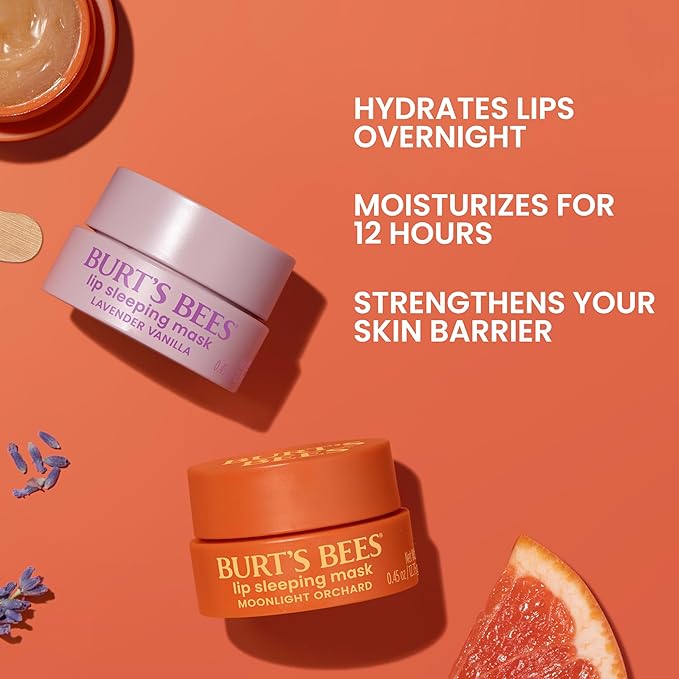 Burt’s Bees Back To School Dorm Essentials, Moonlight Orchard Lip Sleeping Mask, With Hyaluronic Acid and Squalane Moisturizer To Instantly Hydrate Lips, Overnight Lip Mask, Lip Treatment, 0.45 oz.