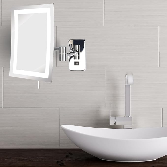 JERDON Rectangular Wall Mount Makeup Mirror - Direct Wire Makeup Mirror with 5X Magnification and LED Lights - Chrome Finish - Model JRT710CLD