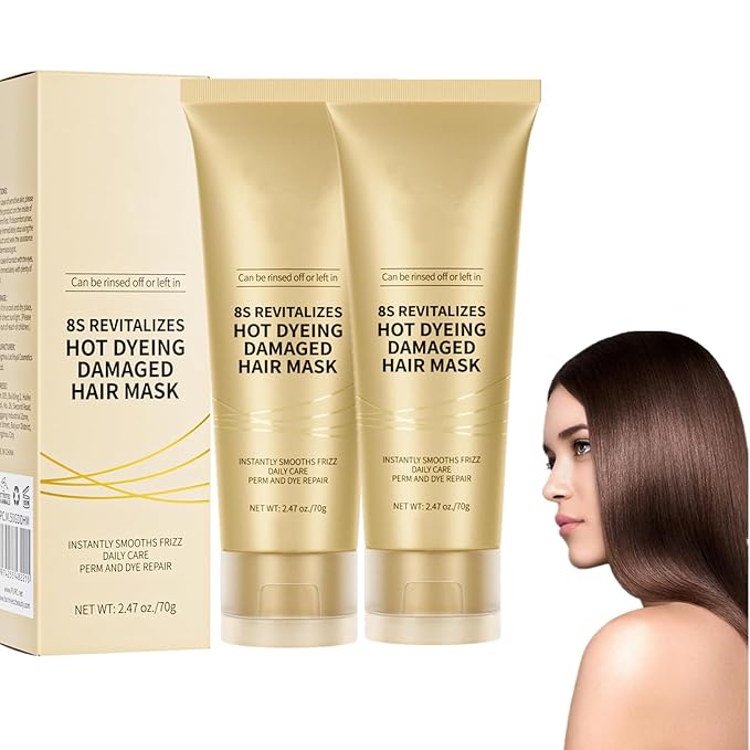 2Pcs Hair Mask, 8s Revitalizes Hot Dyeing Damaged Hair Mask, Keratin Revitalizing Cream for Frizz Hair Daily Care,Perm and Dye Repair Conditioner, Prevent Hair Breakage