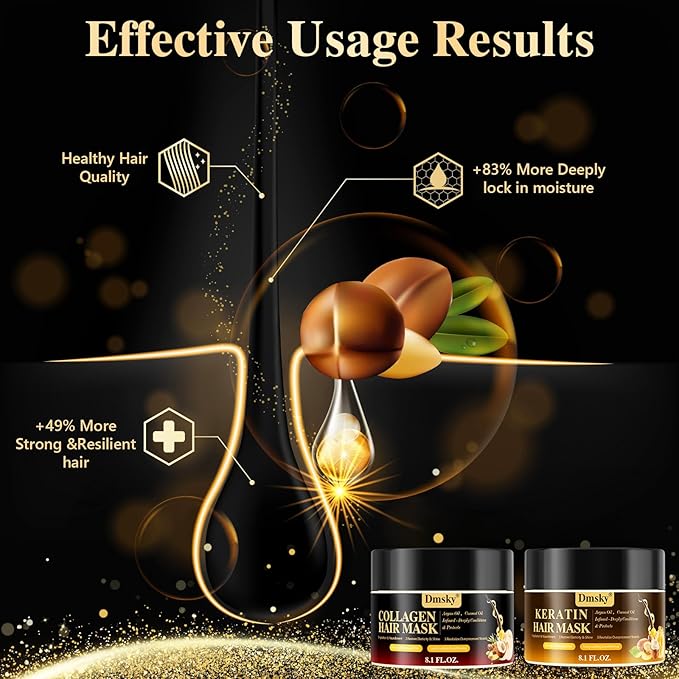 2 Pack Hair Mask for Damaged Hair - Collagen Hair Mask & Keratin Hair Treatment -Hydrating,Repairing,Nourishes Deep Conditioning Hair Masks for All Hair Types,480ml