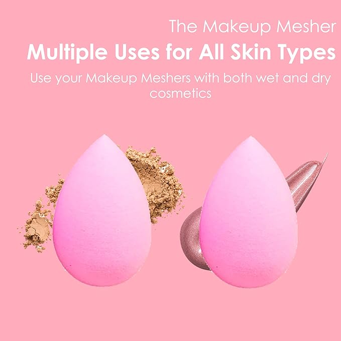 The Makeup Mesher- 2 Piece Makeup Blender Cruelty & Latex-Free, Streak-Free Highly Dense Large and Mini Travel Beauty Sponge from GK (1, Pink)