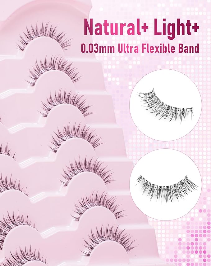 Frihappy Natural Fake Lashes Wispy False Eyelashes Natural Look C Curl HP-65