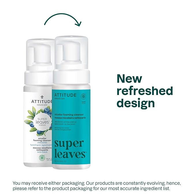 ATTITUDE Micellar Foaming Facial Cleanser, EWG Verified, Dermatologically Tested, Plant and Mineral-Based, Vegan, Unscented, 5 Fl Oz