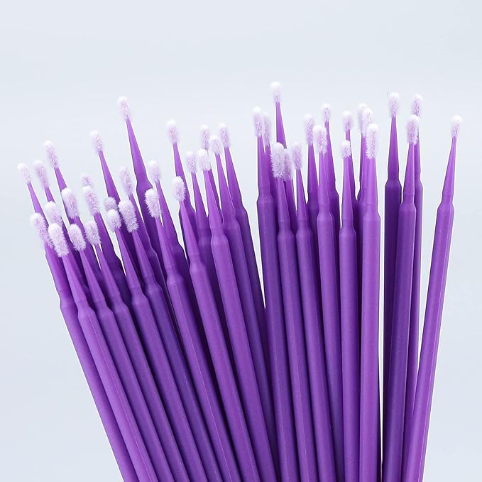 G2PLUS 500PCS Cotton Swabs, Purple Disposable Micro Applicators Brush for Makeup and Personal Care Cosmetic Brush, Micro Swabs for Eyelash Extensions, Nails, Eyeliner (Head Diameter: 3.0mm)