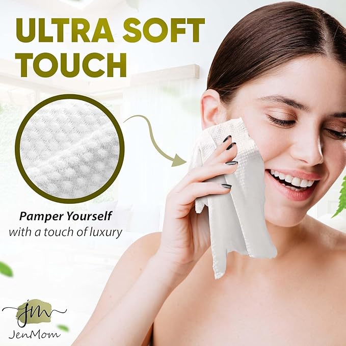 Disposable Face Towels – 100 Count (2 x 50 Boxes) XL 10”x12” Biodegradable Dry Wipes | Ultra Soft, Lint-Free, Dual-Texture Face Cloths | Chemical-Free, Fragrance-Free Facial Towels for Sensitive Skin