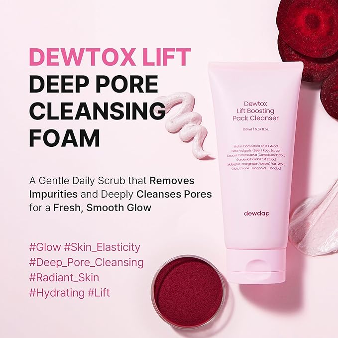 Dewtox Lift Boosting Facial Cleanser, Face Mask, Foaming Cleanser, Skin Enhancement All in One, Face Wash for Sensitive Skin, Korean Skincare (5.07 Fl Oz / 150ml)