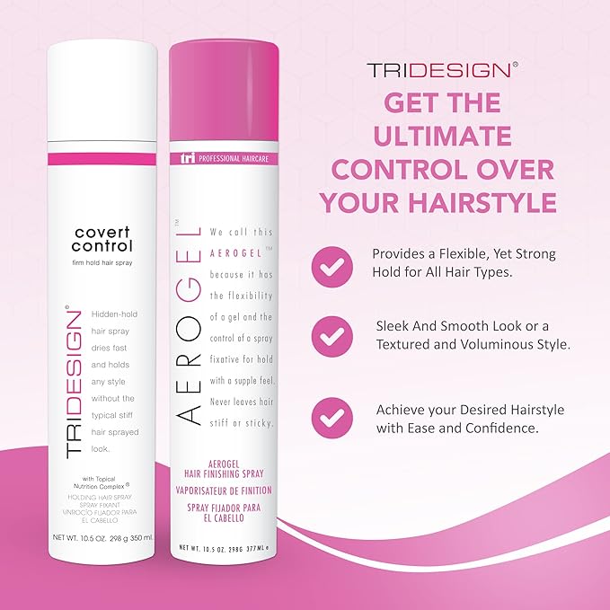 TRIDESIGN Aerogel & Covert Control Holding Hair Spray - Hairspray for Women & Men, Texture Spray for Hair of All Types, Provides Hidden Control Hair Products, 10.5 Oz. Each Bottle