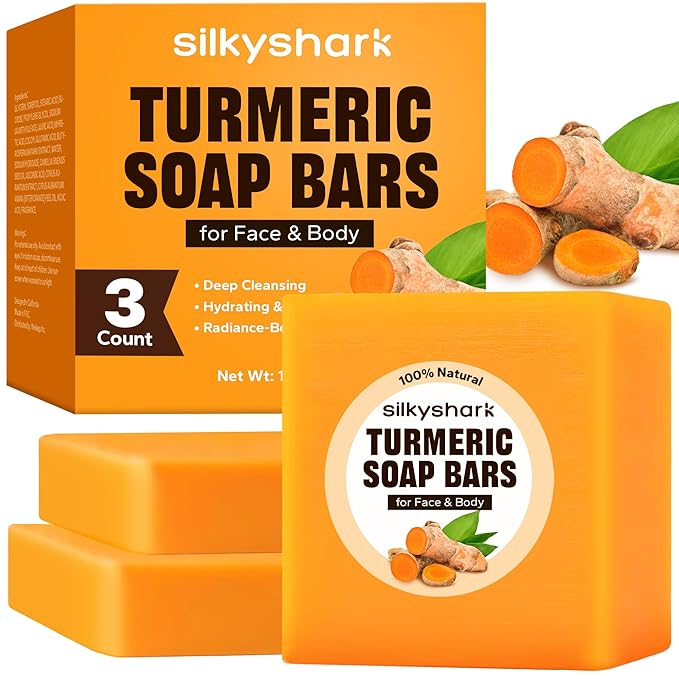 Turmeric Soap Bar (3 Pack), Organic Turmeric Soap for Face & Body, Hydrating & Nourishing, Gentle Cleansing with Shea Butter, Argan Oil & Aloe Vera