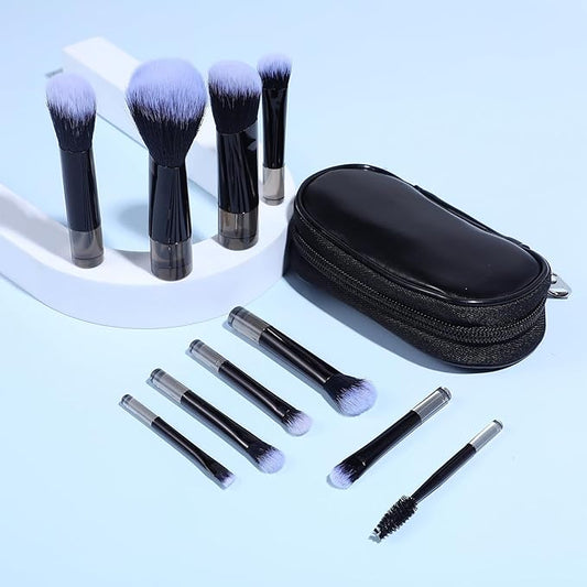 Travel Makeup Brush Set, Portable Mini Cosmetic Brushes with Case Full Complete Function Makeup Brushes Kit with Pouch Foundation Eyebrow Blending Concealer Blush Eyeshadow Contour Pow(Black)