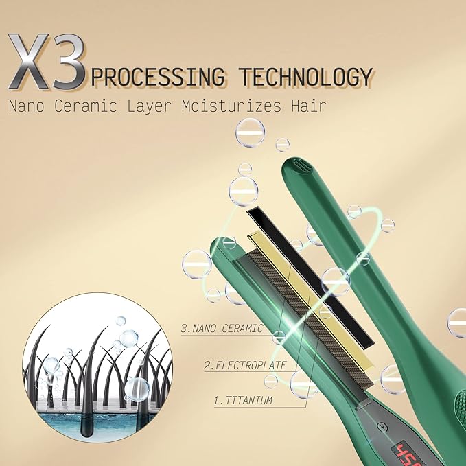 K&K 3/10 inch Plate Small Mini Ceramic Flat Iron Nano Tourmaline Flat Irons for Short Hair Pixie Cut Pencil Straightener for Women Dual Votage