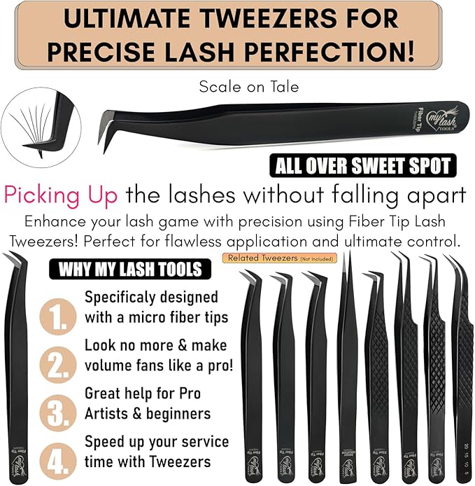My Lash Tools Lash Tweezers For Eyelash Extension Precision Fiber Tip Lash Tweezers for Eyelash Extensions 90 Degree Mega Volume Boot tweezers for women | Pro Stainless Steel Lashing Tweezers (Black)