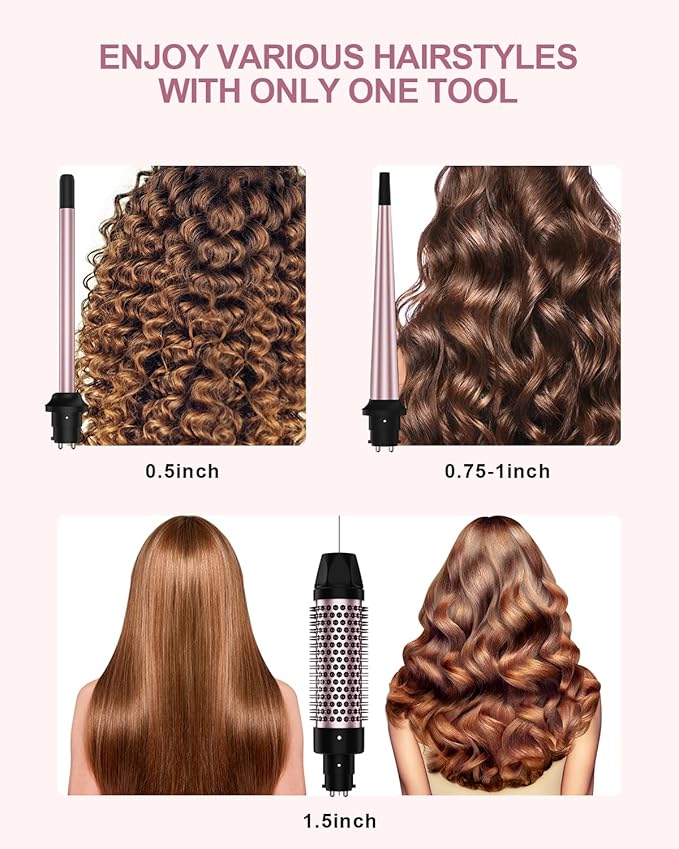 3 in 1 Curling Iron, Curling Wand Set with Thermal Brush, 3 Interchangeable Ceramic Hair Wand Curler (0.5”-1.5”), Dual Voltage 30s Fast Heating with Heat Resistant Glove & 2 Clips and Gift Box
