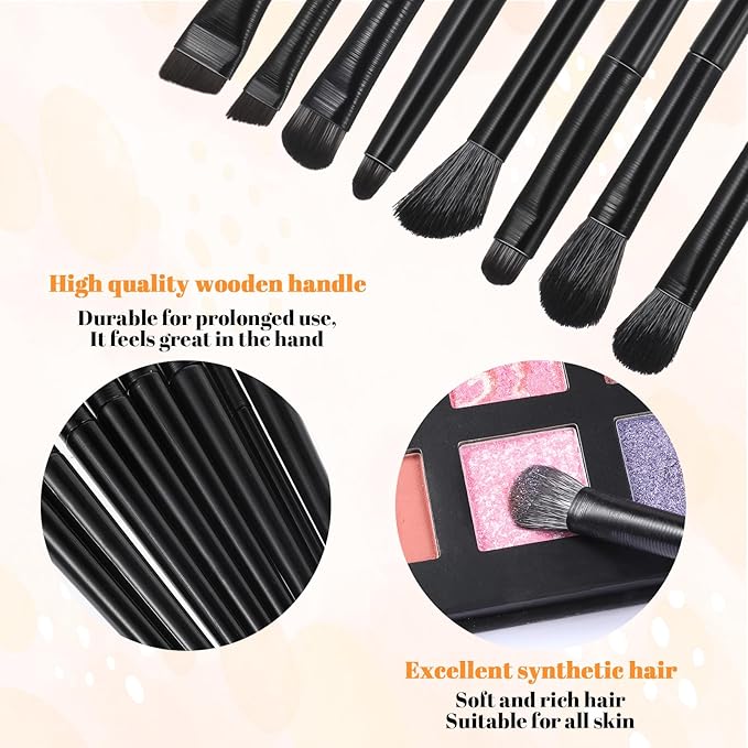 8 Pcs Eye Brushes for Makeup Set Professional Eye Shadow Brushes Sets Including Eyes Smudging Defining Blending Eyeshadow Brush And Eyeliner for Women Portable Travel Home Use Gifts Black