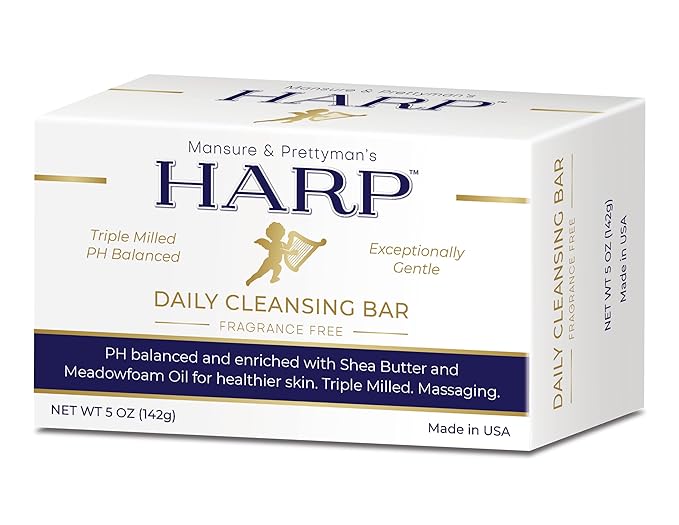 HARP® FRAGRANCE FREE Body Wash Bar – pH Balanced (5.0–6.0) Syndet Cleanser, No Lye, Non-Comedogenic, Gentle for Sensitive & Dry Skin, With Shea Butter & Borage Oil. 5oz Bars