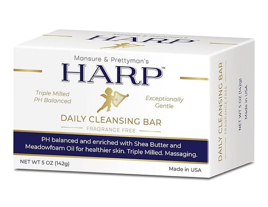 HARP® FRAGRANCE FREE Body Wash Bar – pH Balanced (5.0–6.0) Syndet Cleanser, No Lye, Non-Comedogenic, Gentle for Sensitive & Dry Skin, With Shea Butter & Borage Oil. 5oz Bars