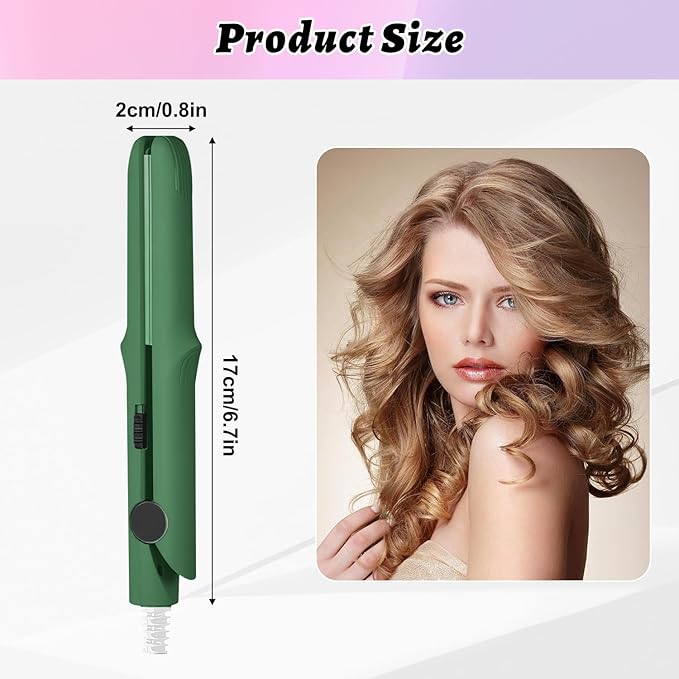 Dual Purpose Curling Wand and Straightener for Women and Girls, Long-Lasting Portable Hair Styler for All Hair Types (Green)