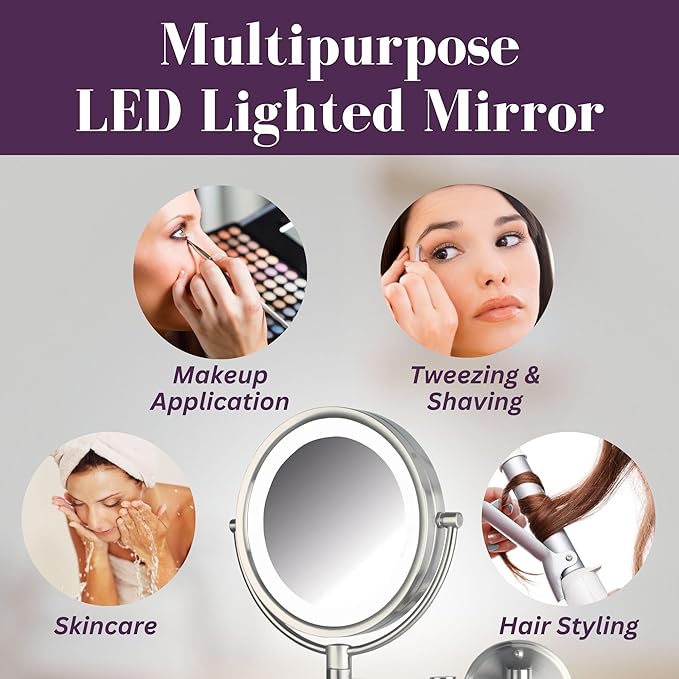 JERDON Wall-Mounted Vanity Mirror with Lights - Hard Wired Makeup Mirror with 8X Magnification & Nickel Finish - Direct Wire Model HL88NLD