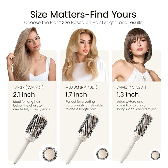 AIMIKE NaturaVol Round Brush for Blow Out, Small Round Hair Brush for Short Hair, Nano Thermal Ceramic Tech Hairbrush for Blow Drying & Curling, with 2 Clips (1.3 Inch Barrel, 2.1 Inch Bristle)
