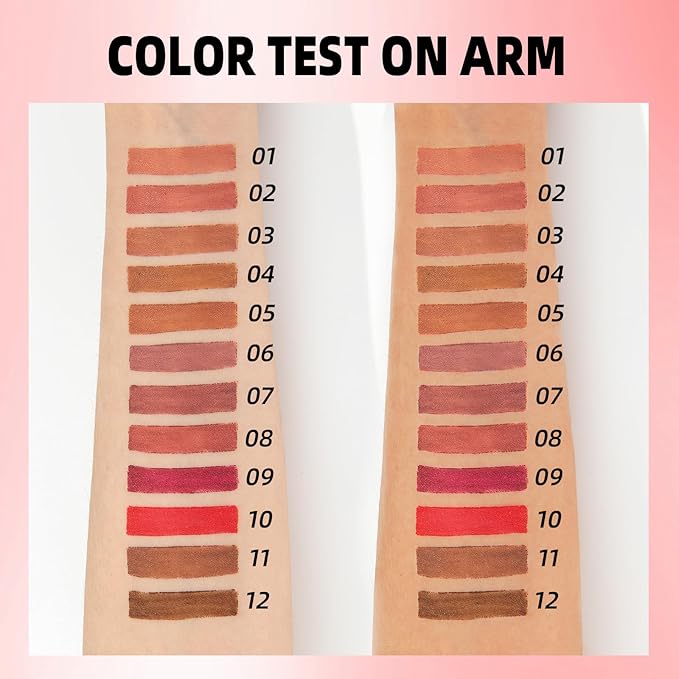 12 Colors Matte Velvet Lip Liner Set, Long Lasting Waterproof Lipstick Pencil, Smooth Glide Nude Pink Red Brown Lipliners for Lip Contour & Fill, Non-Smudge Matte Lip Makeup Set for All Skin Tones