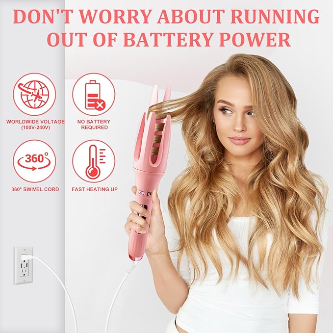 TGTNG® Automatic Hair Curler,Automatic Curling Iron with 4 Temperatures,Dual Voltage Rotating Curling Iron with 1 1/4 inch Fast Heating and Auto Shut-Off for Professional Hair Styling