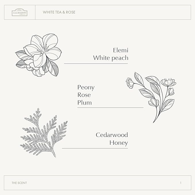 A LA MAISON Candle + Hand Soap Gift Set – White Tea & Rose – Premium French Formula – Amber Collection