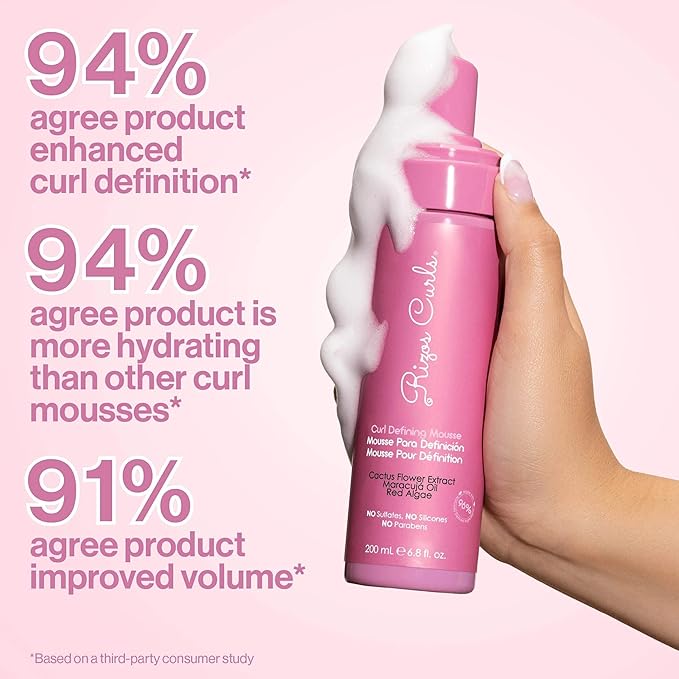 Rizos Curls Curl Defining Mousse Lightweight Foam for Volume & Hydration Shine & Definition for Every Curl Pattern: Wavy, Curly, Coily, Corkscrew, Kinky Hair Types Sulfate & Paraben Free