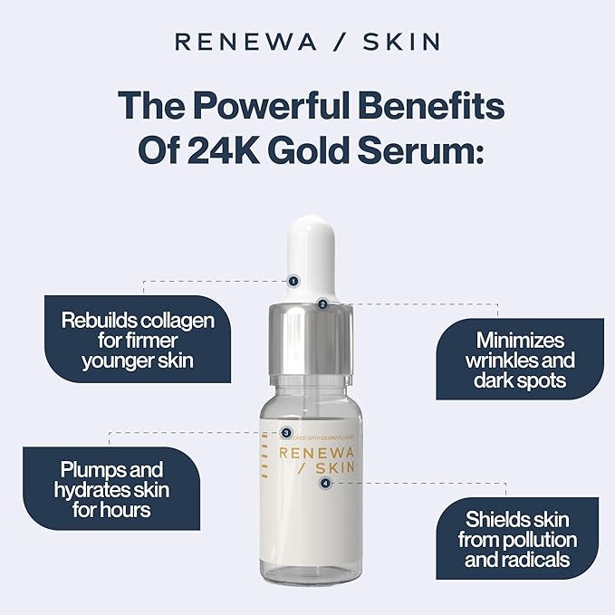Renewa Skin 24K Gold Niacinamide Serum for Face – Hydrating & Brightening Facial Serum with Ginseng Extract – Helps Smooth Texture, Refine Pores & Balance Skin Tone – Lightweight, Fragrance-Free, 30mL