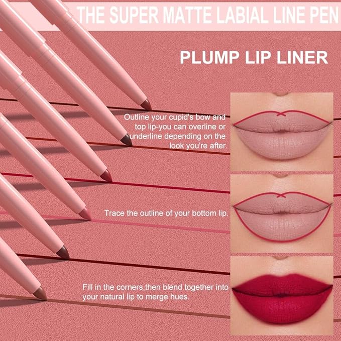 Ruby Red Matte Lip Liner Pencil, Long-Lasting Creamy Formula for Shaping & Sculpting Lips