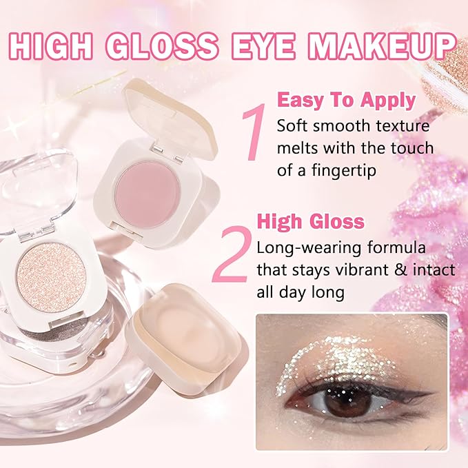 Glitter Eyeshadow Champagne Glow Single Eyeshadow,Ultra Fine Shimmer Eyeshadow Lightweight Sparkling Blendable Formula,Daily Multiuse Glossy Eyes Makeup (09 Moonstone)