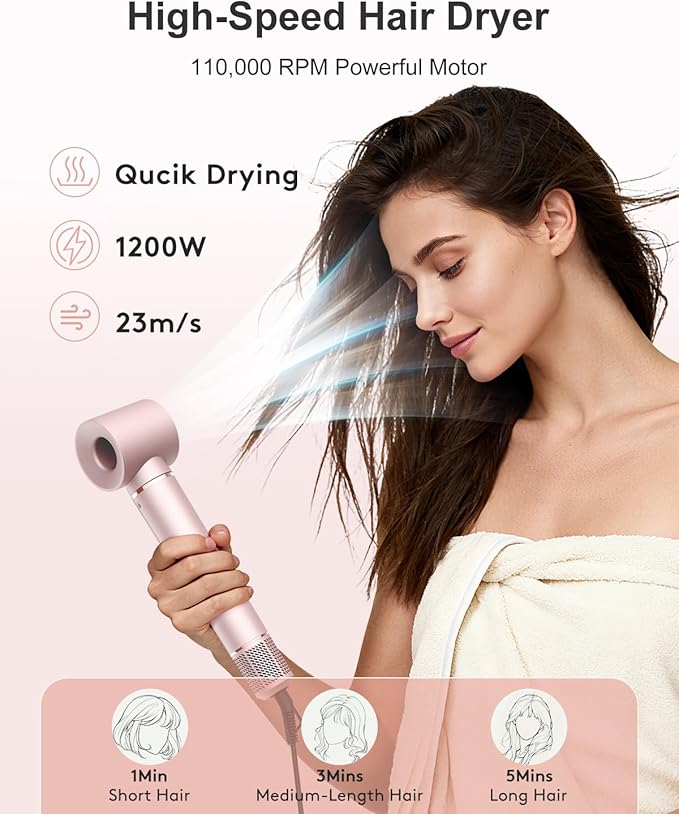 Nimmu 5 in 1 Blow Dryer Brush Set, 110,000 RPM High-Speed Negative Ionic Blow Dryer Brush Fast Drying, Multi Hair Styler Curlers, Hot Air Styler for Curling Volumizing Straightening Styling