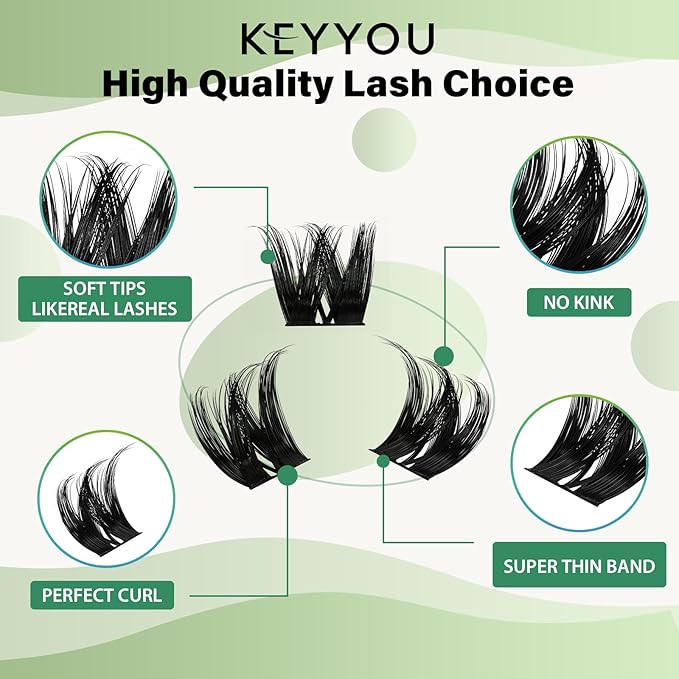 Lash Clusters 96pcs Individual Lashes Y10 D Curl 12mm Cluster Lashes KEYYOU Volume Wispy Lash Extension Soft&Comfortable Easy DIY at Home(Y10,D-12mm)