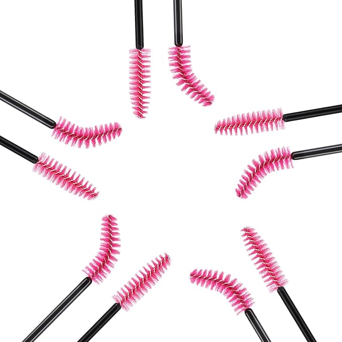Tbestmax 500 Pcs Disposable Spoolies, Mascara Wand Eyelashes Brushes Applicator for Eyebrow Eye Lash Extension - Hotpink