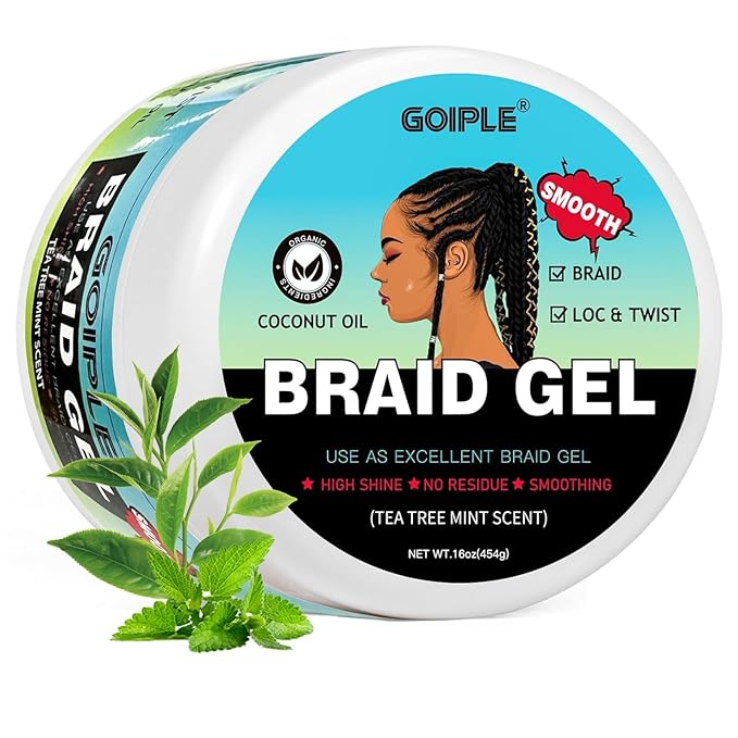 Goiple Braiding Gel Good for Twist, Locs, Braids, Edge No Flake Extra Hold High Shine Braid Gel & Edge Control, Loc Gel Long Lasting for Locks, Cornrows Smooths & Tames Frizz (Tea Tree)16 OZ, Blue