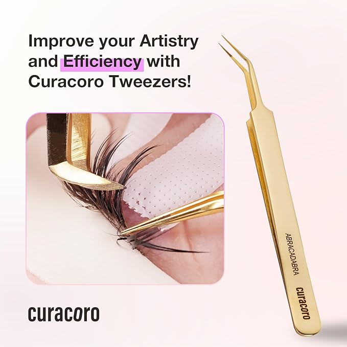 Curacoro Lash Tweezer - Professional & Precision Fiber Tip Grip Lash Tweezers for Eyelash Extensions, Multi Shapes & Purposes Tweezers for Volume, Isolation & Classic Lashes (Silver, Volumizer)
