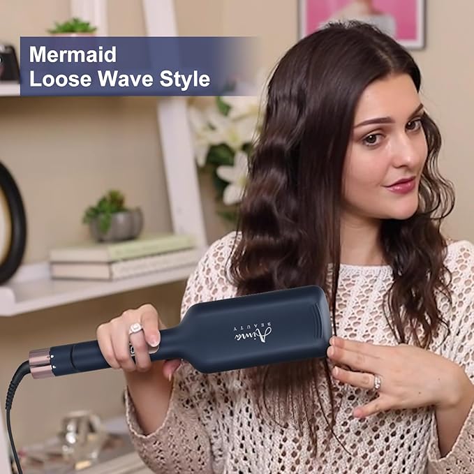 32mm (1.25") Aima Beauty Twins Mermaid Loose Hair Waver, Anti-Scald Hair Crimper 2 Barrel, Worldwide Dual Voltage Curling Iron, Curling Wand Storage Lock 15S Heats Up Medium/Long Hair Prussian Blue