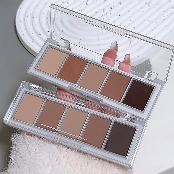 5 Color Eye Shadow Palette Makeup, Nude Coffee Brown Dark Brown Black, Velvety Matte Finish, Highly Pigmented Make up Eyeshadow Palette, Long Lasting Waterproof, Neutral Daily Eye Makeup 06#