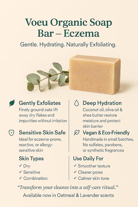 Organic Soap Bar – Natural Exfoliating Cleanser Hydrates & Unclogs Pores – Gentle Skincare for Sensitive Skin (Ezcema)