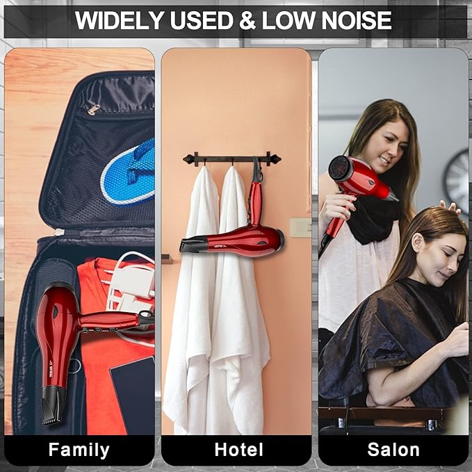 Professional Salon Hair Dryer, 1875W Blow Dryer, 2 Concentrator Nozzles, 3 Heat Settings, 2 Speed Slide Switch, Cool Shot Button, Fast Drying for Family, Low Noise (Cola Red)