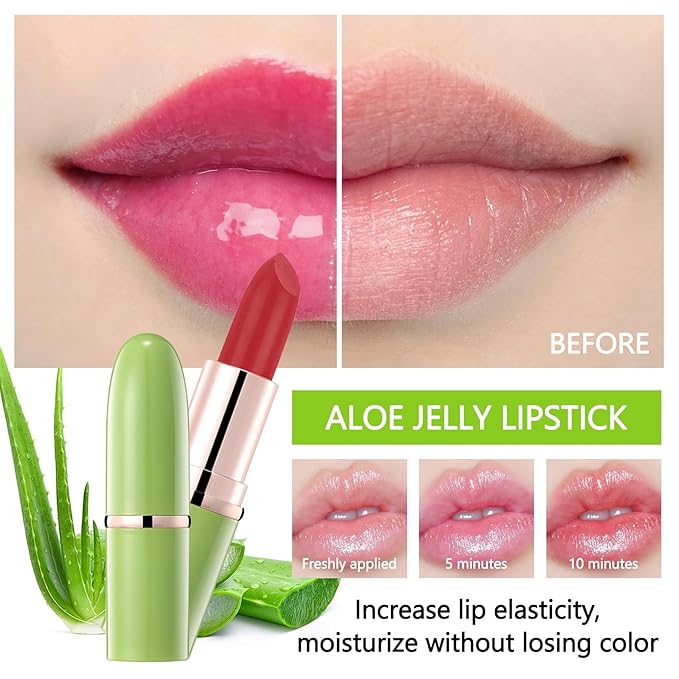3PCS Aloe Vera Color Changing Lipstick,Crystal Jelly Tinted Lip Balm,Magic Color Change Lipgloss Set,Hydrating Lip Balm,Long-lasting Waterproofing Lipstick for Makeup