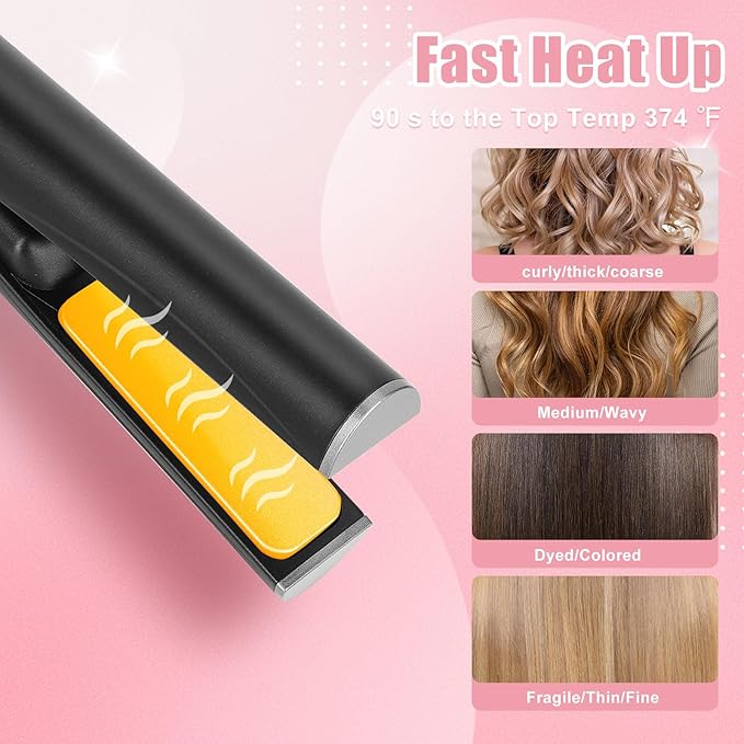 Mini Portable Cordless Hair Straightener,USB Rechargeable，Rapid Heating can Work continuously for 40 Minutes,Wireless Curling Iron for Travel (Black)