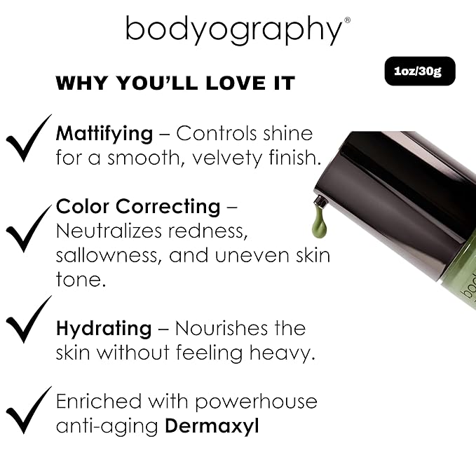 BODYOGRAPHY - Foundation Primer (Purple): Flawless Anti-Aging Salon Makeup Primer w/Vitamin E, A, Jojoba, Grapeseed Oil | Control Shine | Gluten-Free, Cruelty-Free, 1 oz.