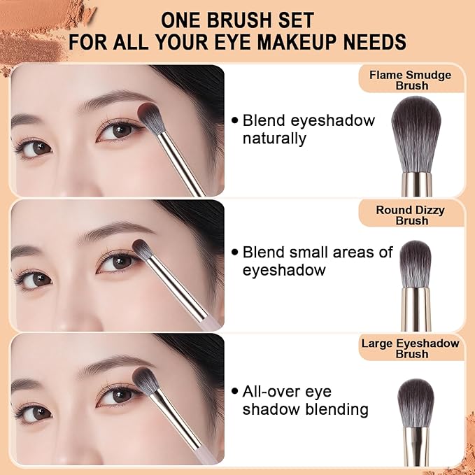 Eye Makeup Brush Set, 6Pcs Professional Blending Eyeshadow Makeup Brushes with Synthetic & Wood Handle Angled Eyebrow Brush Cruelty-Free & Vegan for Liquid, Cream, Powder Concealer Brows Eye shadows