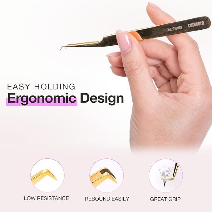 Curacoro Lash Tweezer - Professional & Precision Fiber Tip Grip Lash Tweezers for Eyelash Extensions, Multi Shapes & Purposes Tweezers for Volume, Isolation & Classic Lashes (Galaxy, Fan-lash-tic)