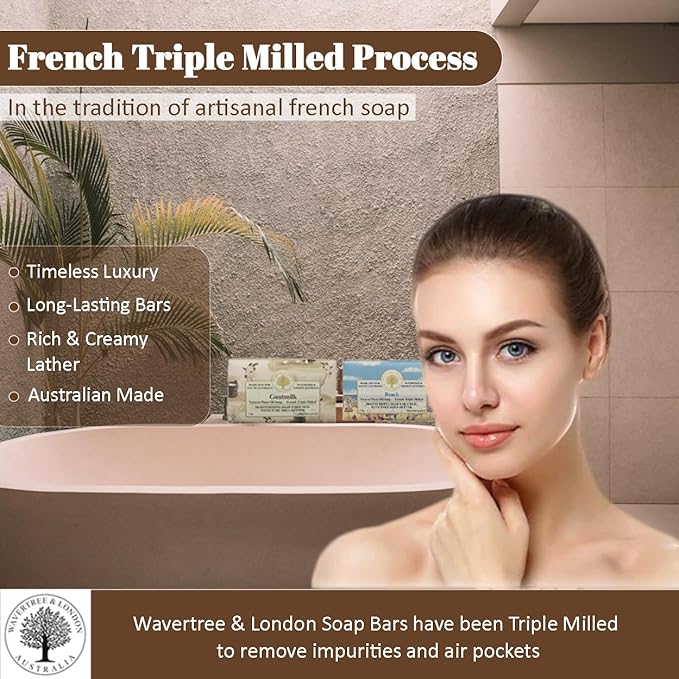Wavertree & London Duo Gift Box (2 Bars) - 7oz Goats Milk and Beach Scented Moisturizing Triple Milled Natural Soap Bars - Pure Plant Oil Soap Bars for All Skin Types