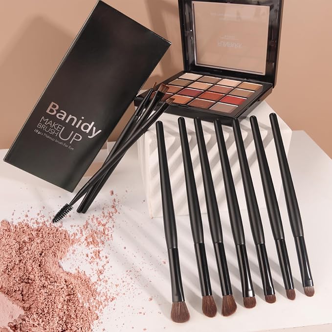 Banidy Eye Makeup Brushes 10pcs Eyeshadow Brushes Professional Eyebrow Eyeliner Makeup Brushes Set with Soft Synthetic Hairs & Real Wood Handle for Eyeshadow,Eyebrow, Eyeliner,Concealer,Foundation