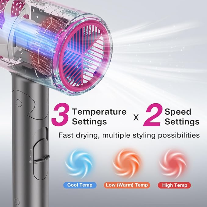 Ionic Diffuser Hair Dryer for Curly Hair, 1875W Fast Drying Blow Dryer with Diffuser and Concentrator Nozzle, Compact & Portable Negative Ion Hairdryer Blowdryer, 3 Heat 2 Speed Settings, Gray